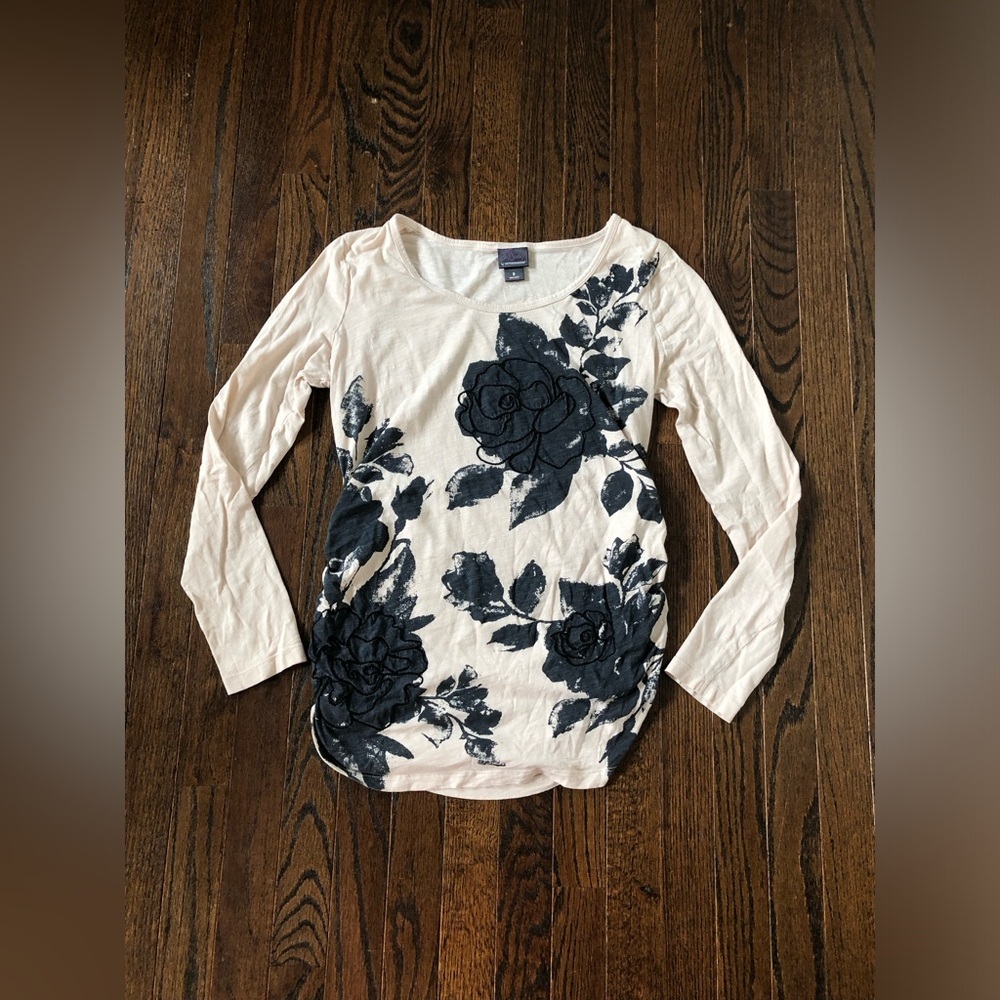 Oh Baby! Motherhood Women’s Maternity S Pink/Gray Floral Ruched Long-Sleeved Top